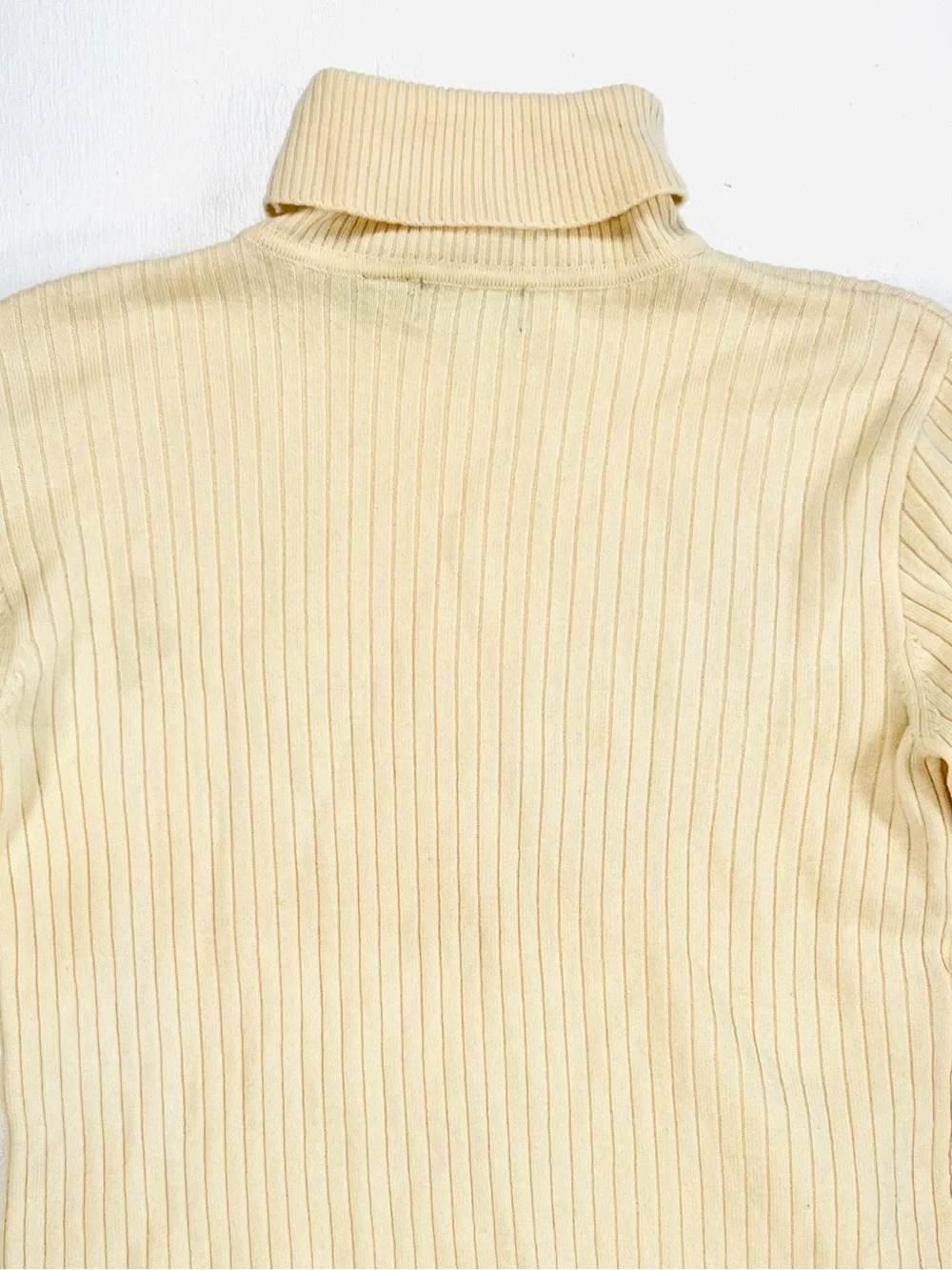 Liz Claiborne 100% Merino Wool Vintage Cream Ribbed Turtleneck Sweater Size L